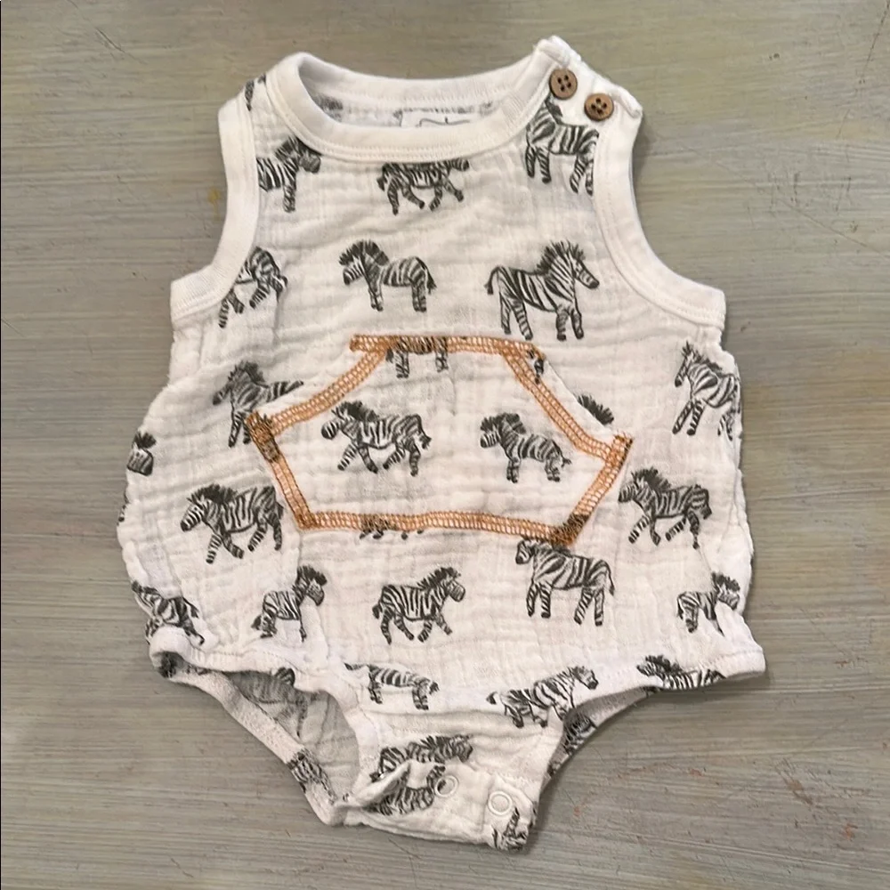 Mud Pie Zebra Print Romper - White and Gray